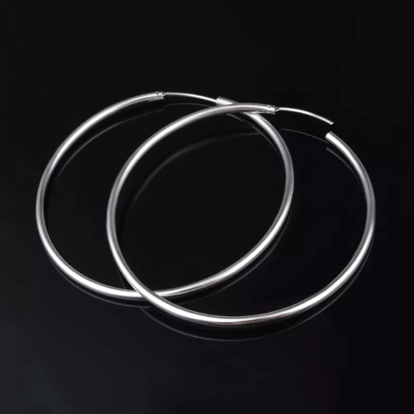 NEW Classic Large Circular 925 Silver Polished Hoop Earrings - Picture 4 of 13